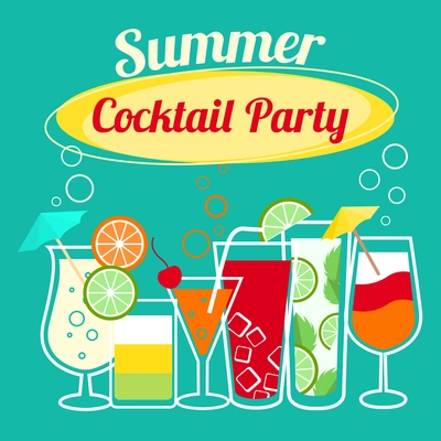Summer cocktails party banner invitation flyer card template vector illustration