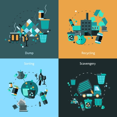 Garbage design concept set with dump recycling sorting scavengery flat icons isolated vector illustration