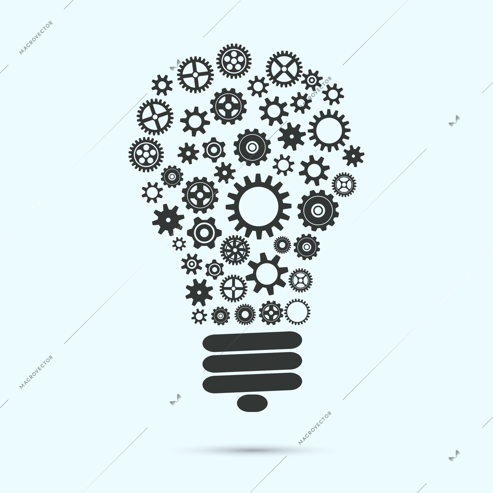Mechanical light bulb with gears and cogs innovation concept isolated vector illustration