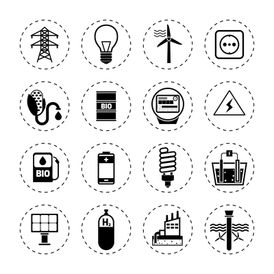 Alternative energy modern green industry icons black set isolated vector illustration