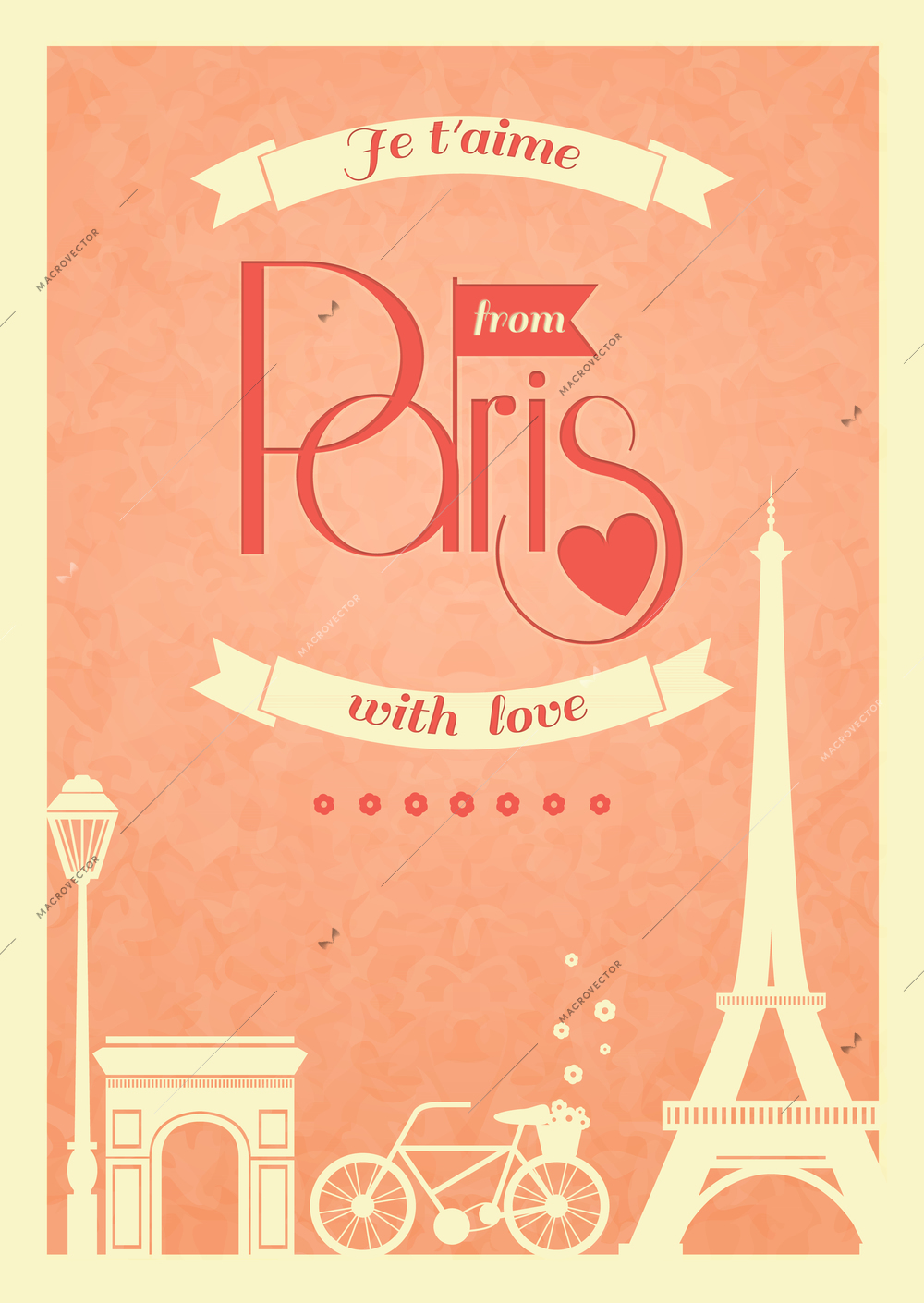 Love Paris vintage retro poster with eiffel tower and bike vector illustration