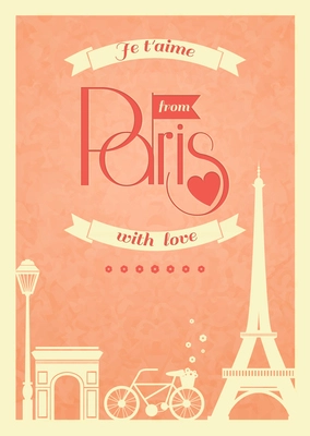 Love Paris vintage retro poster with eiffel tower and bike vector illustration