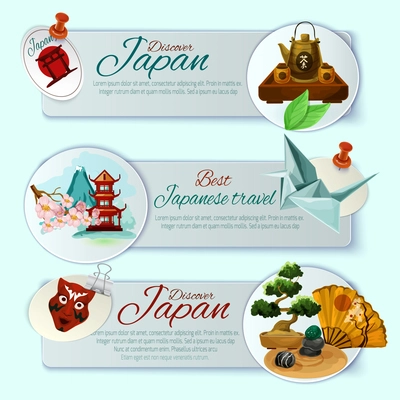 Japan welcome traveling horizontal banner set isolated vector illustration