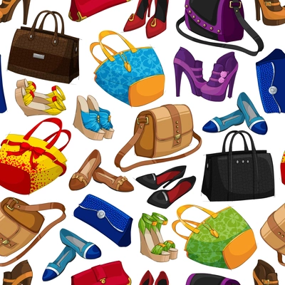 Seamless woman's fashion accessory bags and shoes wallpaper pattern background vector illustration