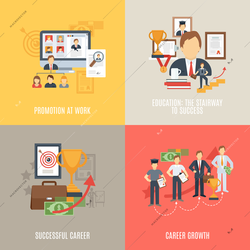 Career design concept set with work promotion flat icons isolated vector illustration