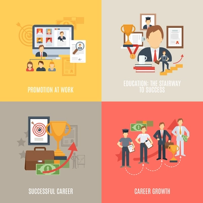 Career design concept set with work promotion flat icons isolated vector illustration