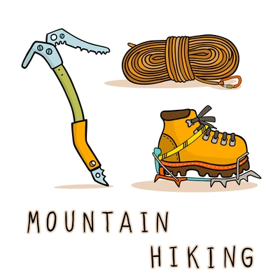 Mountain hiking equipment icons set vector illustration