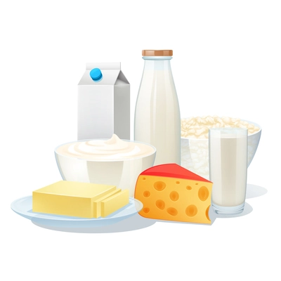 Fresh organic milk products set with cheese and butter vector illustration