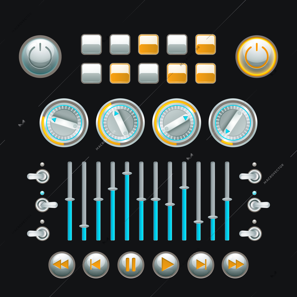 Computer and analog technique button set colored isolated vector illustration