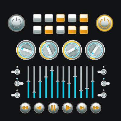 Computer and analog technique button set colored isolated vector illustration