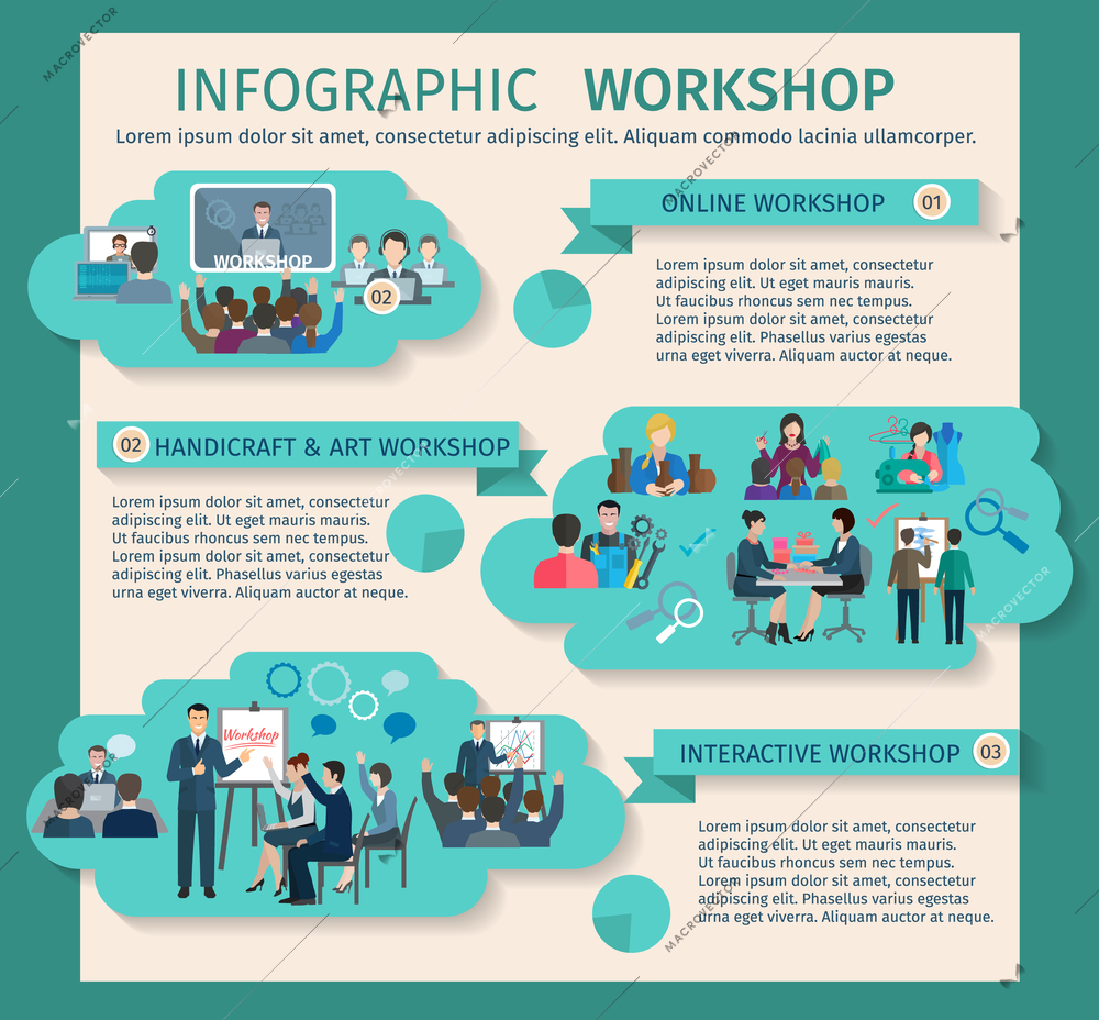 Workshop infographics set with art business and handicraft elements vector illustration