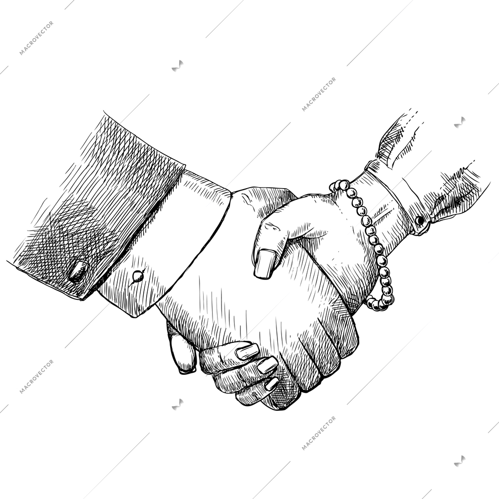 Business handshake man and woman successful teamwork greeting friendship concept isolated vector illustration