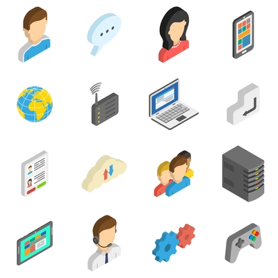 Internet isometric icon set with online chat web communication isolated vector illustration