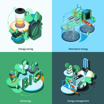 Green energy design concept set with alternative bioenergy management isometric icons isolated vector illustration