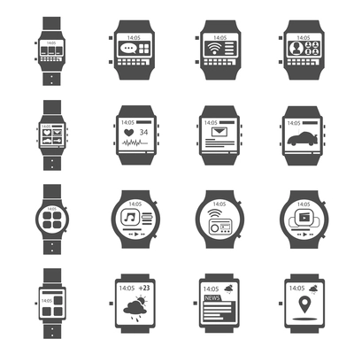 Smart watch for work and fitness icon black set isolated vector illustration