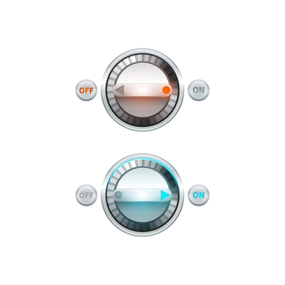 Round analog on off turn button set isolated vector illustration