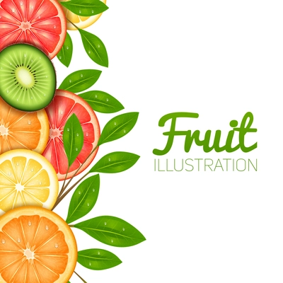 Summer fruit  poster with cut lemon orange grapefruit and kiwi vector illustration