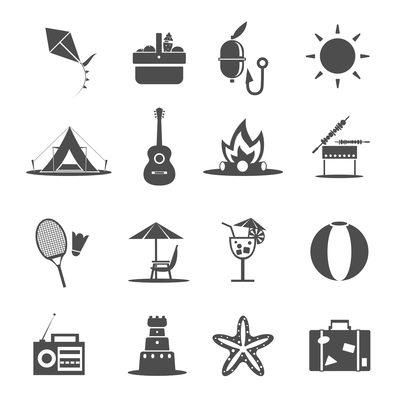 Summer holiday vacation and recreation icon black set isolated vector illustration