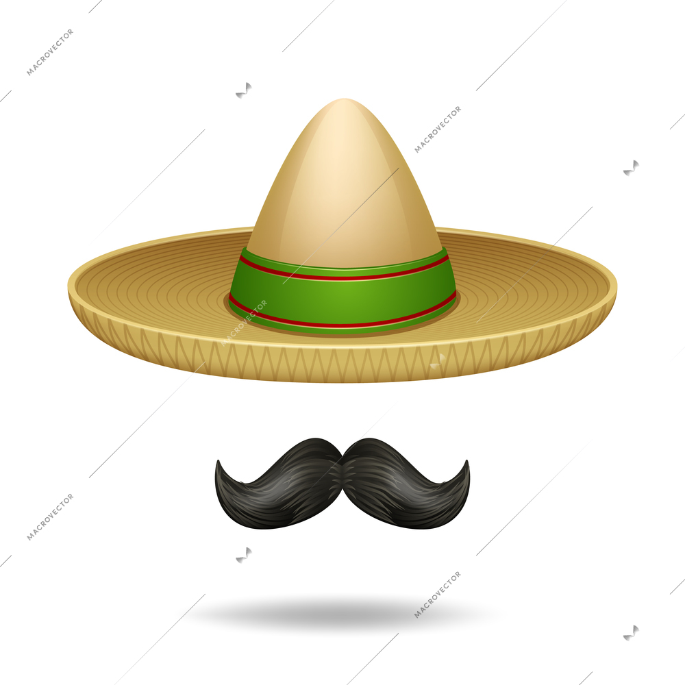 Sombrero and mustache mexican symbols decorative icons set isolated vector illustration