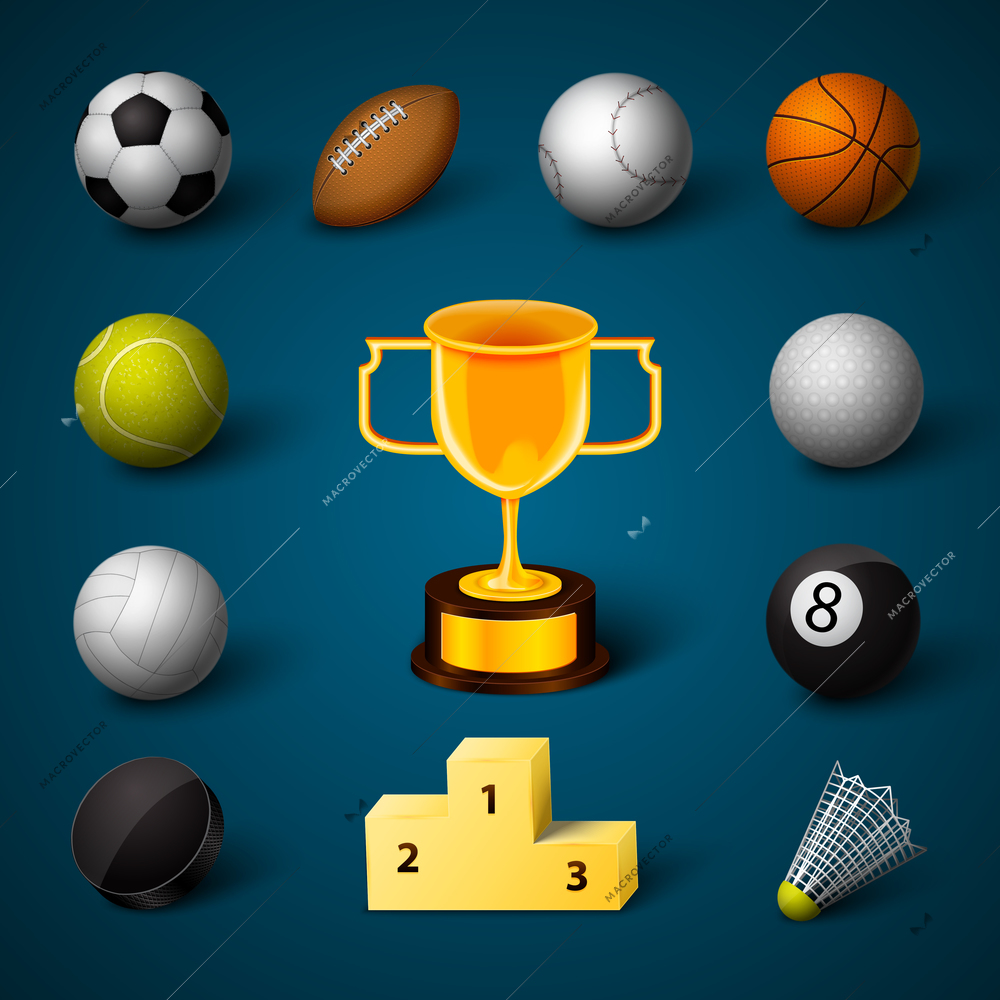 Sports realistic icons set of football baseball basketball and tennis balls vector illustration