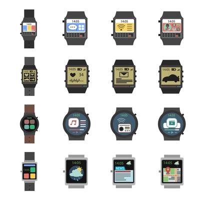 Smart watch modern electronic devices icon flat set isolated vector illustration