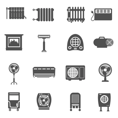 Heating and cooling conditioning system black icon set isolated vector illustration
