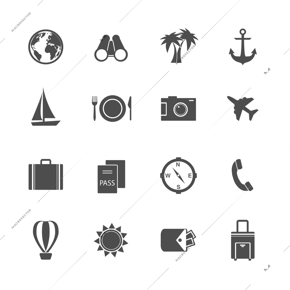 Holidays vacation pictograms collection of yacht plane sun and balloon isolated vector illustration