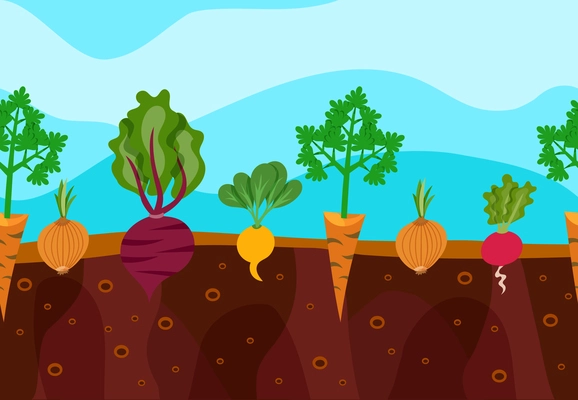 Vegetables decorative icons set growing in garden soil vector illustration