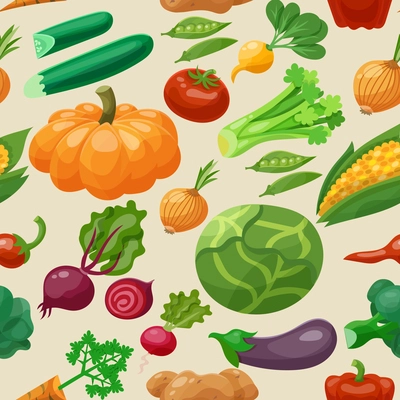 Vegetables seamless pattern with pumpkin bell pepper eggplant vector illustration