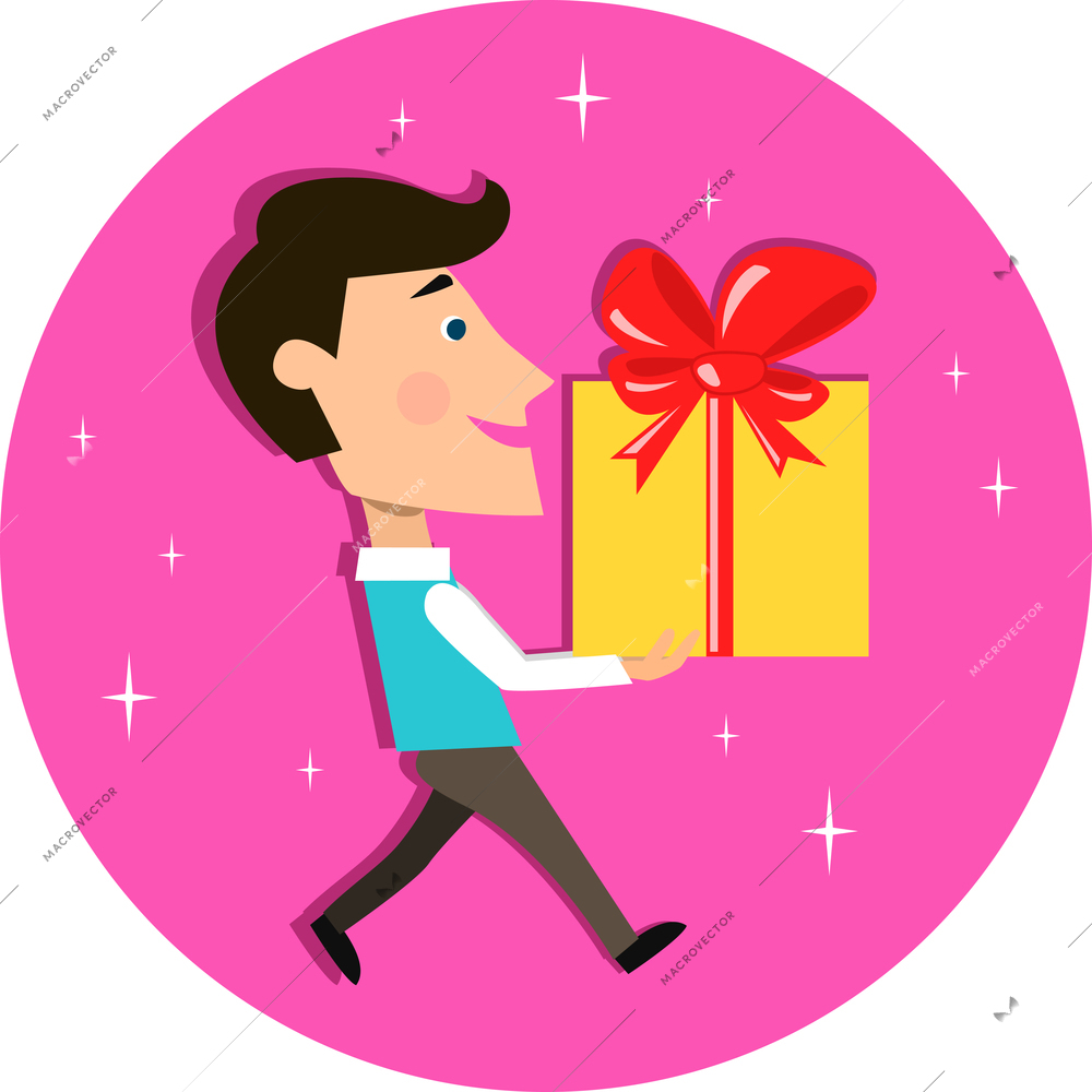 Young man character carrying present gift box for birthday celebration event vector illustration