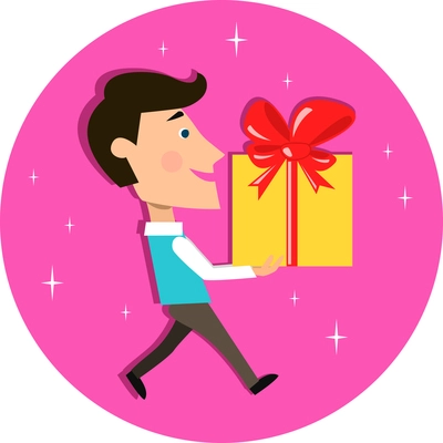 Young man character carrying present gift box for birthday celebration event vector illustration