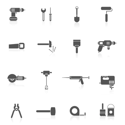 Black and white tools for repair and home improvement in bw color vector illustration