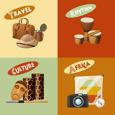 African design concept set with travel rhythm africa culture icons isolated vector illustration