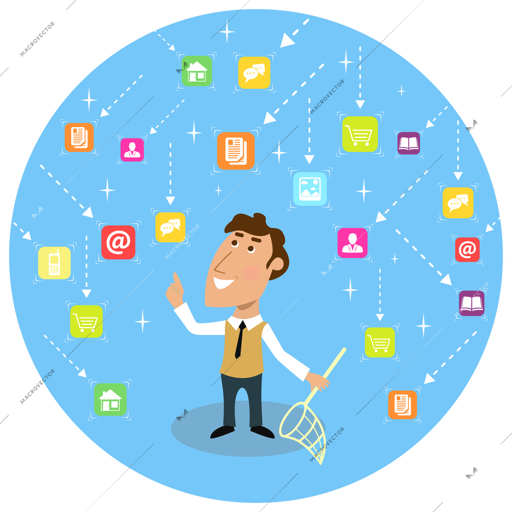 Abstract adult business man with net social communication concept vector illustration