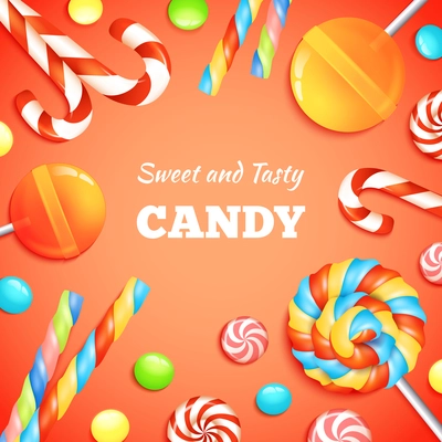 Sweets background with realistic candies lollipops and bonbons vector illustration