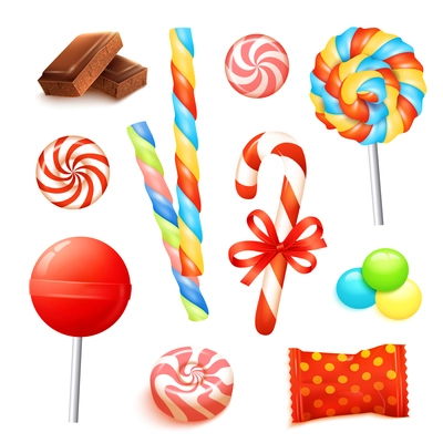 Candies and sweets set with realistic chocolate icons isolated vector illustration