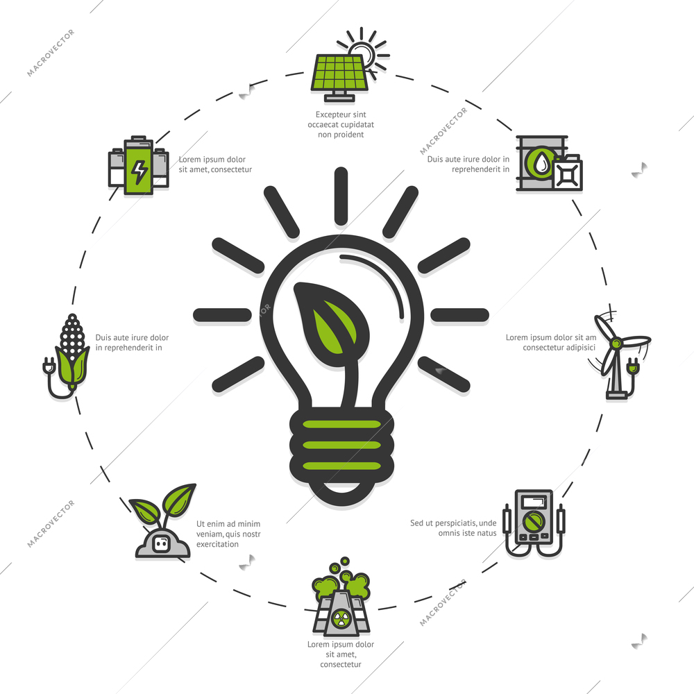 Green energy concept with eco friendly power symbols set vector illustration