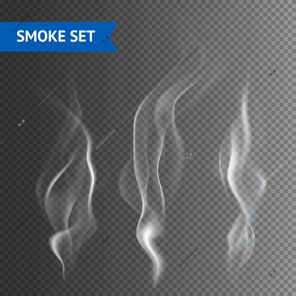 Delicate white cigarette smoke waves on transparent background vector illustration