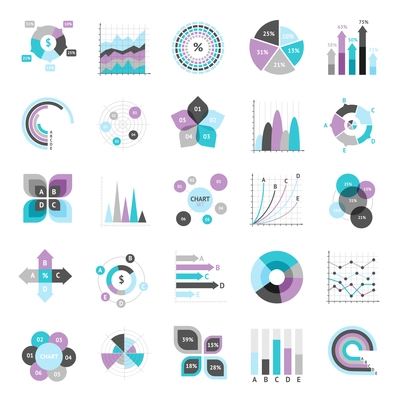 Business charts graphs and infographic elements icons set isolated vector illustration