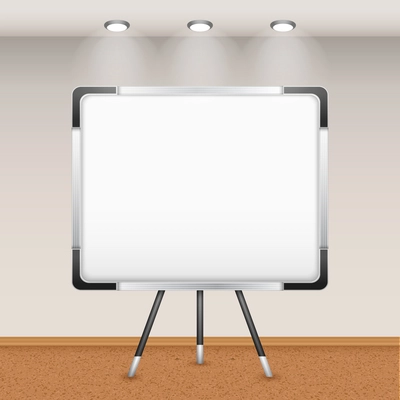 Realistic tripod flip chart magnet board in office interior vector illustration