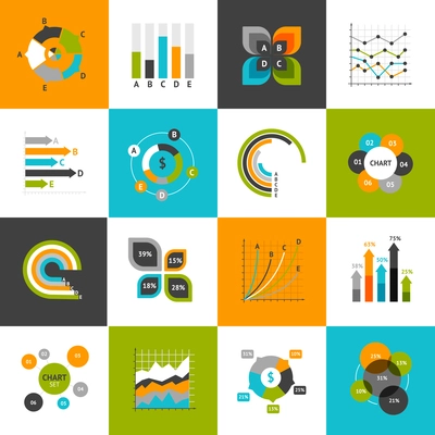 Different types of business charts and infographs icons set isolated vector illustration