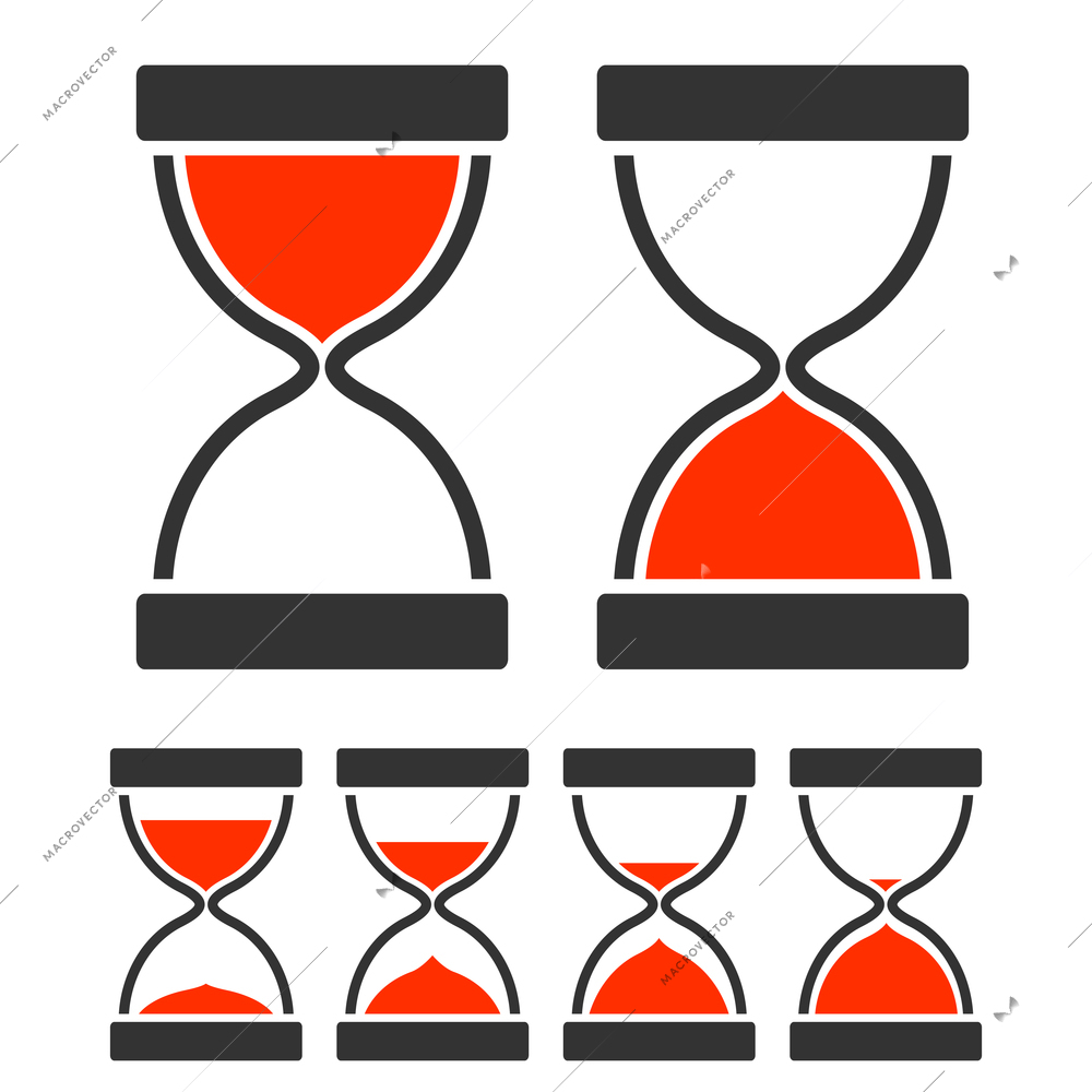 Sand glass timer concept with hourglass flat icons set isolated vector illustration