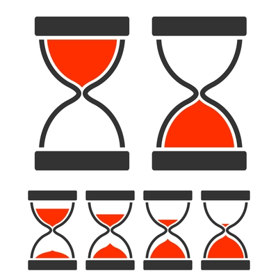 Sand glass timer concept with hourglass flat icons set isolated vector illustration