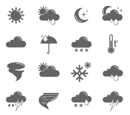 Weather meteorology and climate symbols black icons set isolated vector illustration