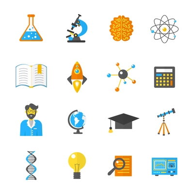 Science laboratory and research equipment icon flat set isolated vector illustration