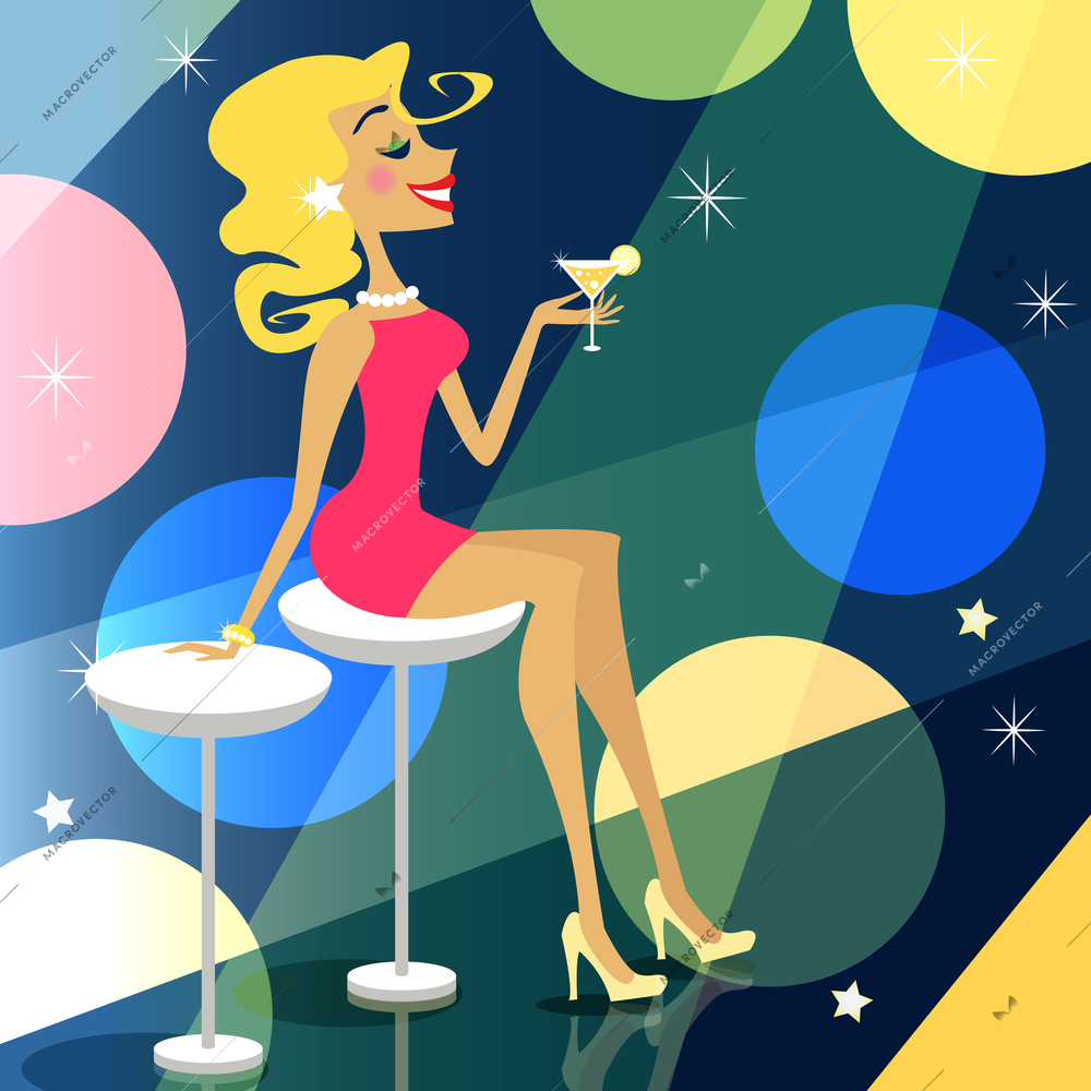 Blonde girl in the bar vector illustration scene