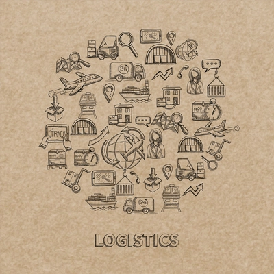 Logistic concept with sketch delivery and shipping decorative icons on paper background vector illustration