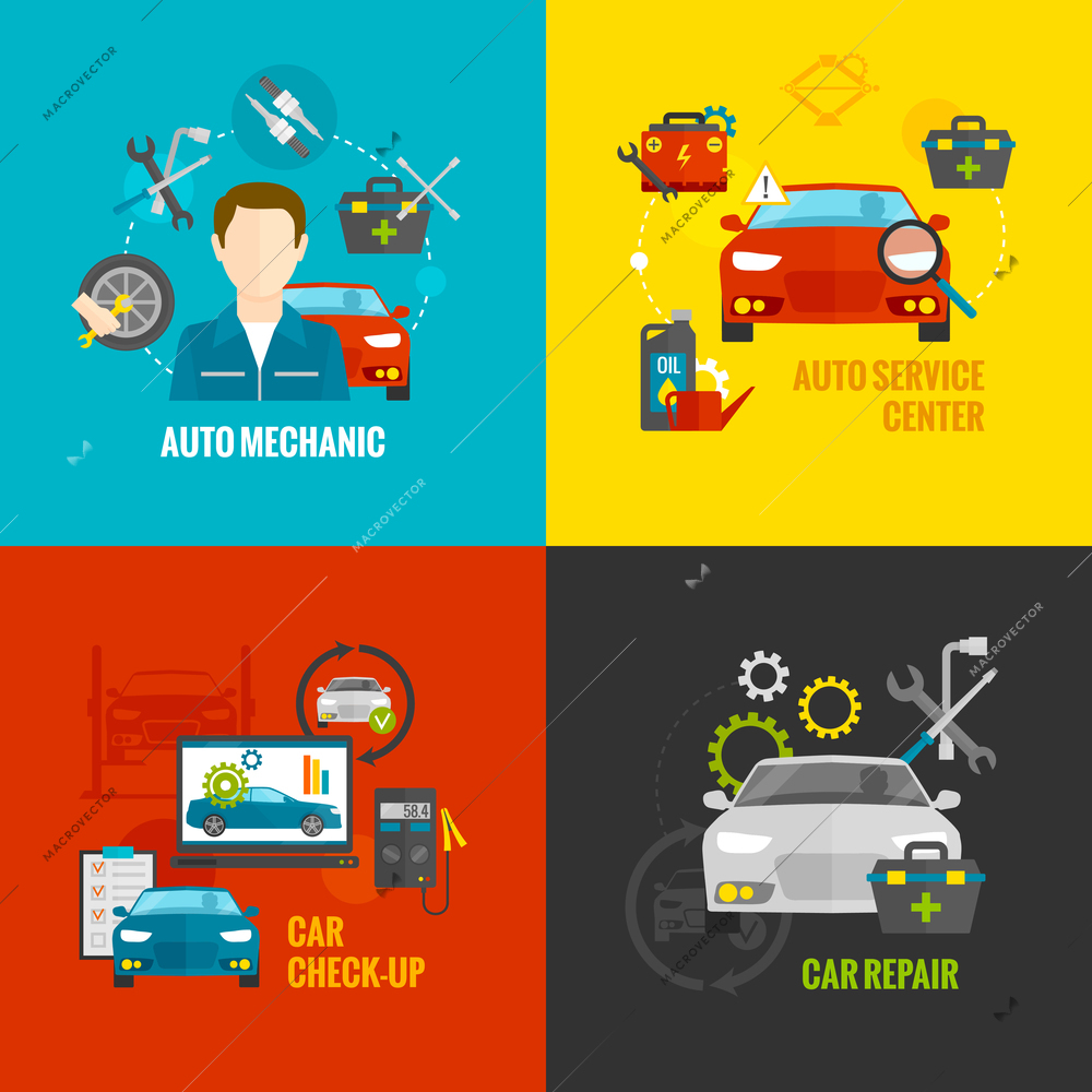 Auto mechanic design concept set with car repair service flat icons isolated vector illustration