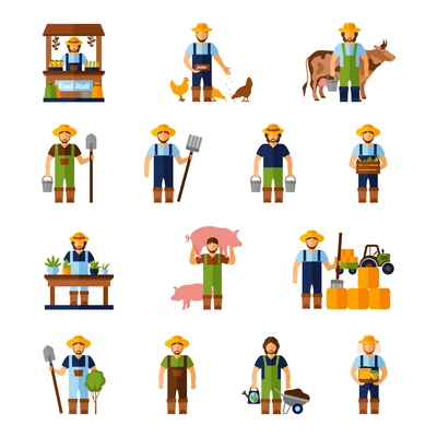 Farmers and gardeners flat agriculture icons set isolated vector illustration