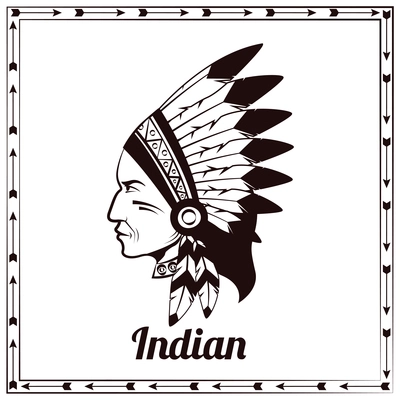 American indian traditional head of clan chieftain ethnic tribe leader pictogram design black sketch abstract vector illustration